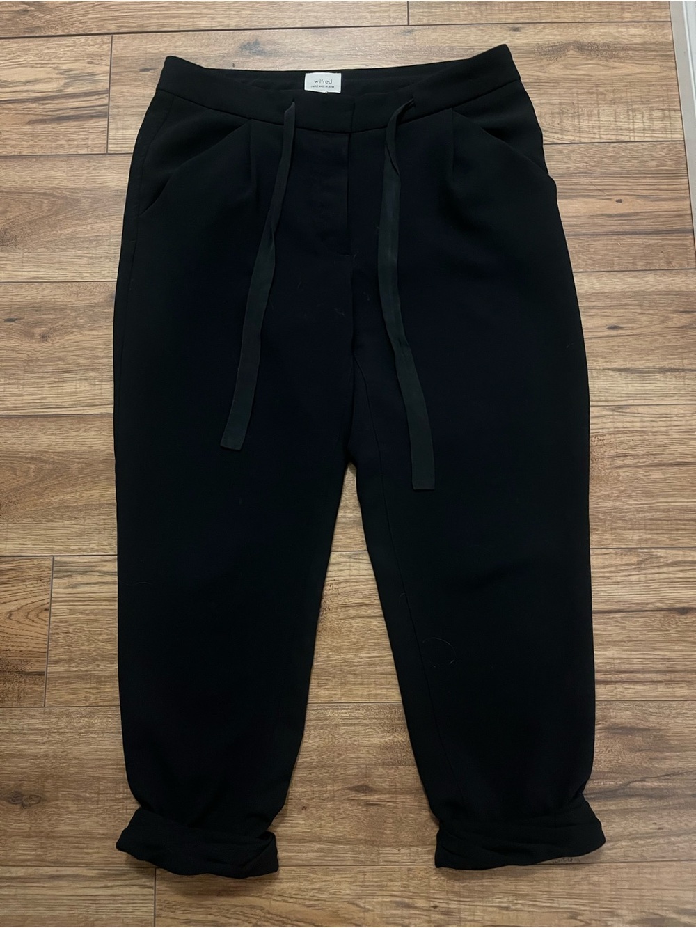 Wilfred Black High-Waisted Tie-Waist Trousers Size 8